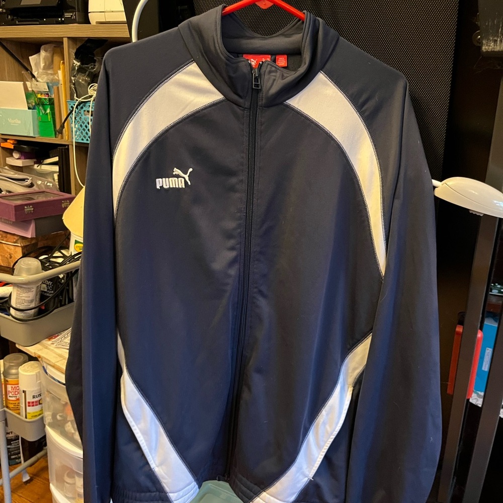 XL - Men's Blue and White Track Jacket